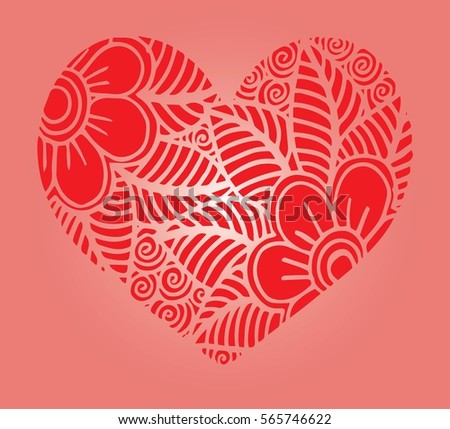 Hand drawn heart with ornament isolated. Vector illustration