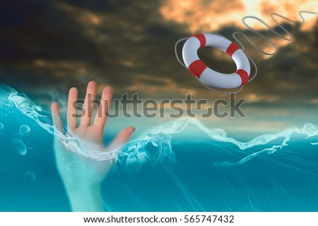 Hand with fingers spread out against digital image of a cloudy sky 3d