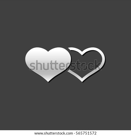 Heart shape icon in metallic grey color style. Couple wedding valentine