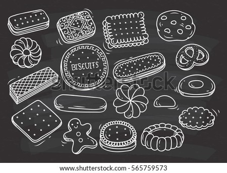 Set of biscuit doodle on chalkboard background