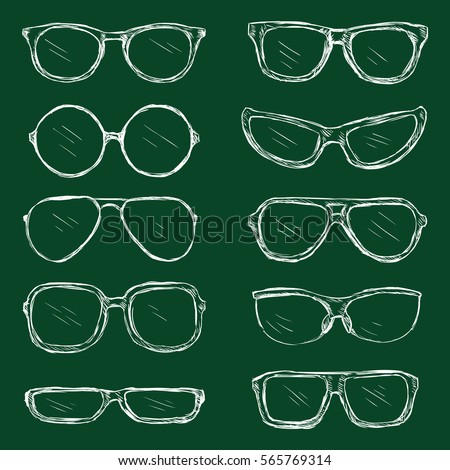 Vector Set of Chalk Eyeglasses Frames. Sunglasses.