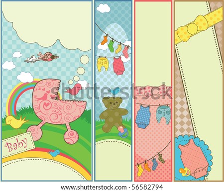 Set of 4 vertical baby themed banners