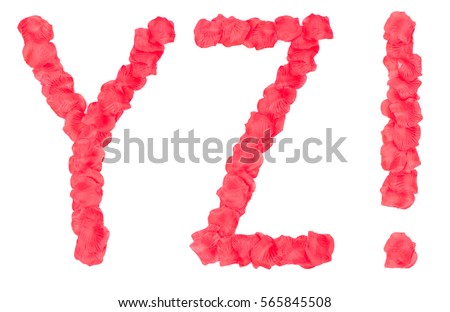 Rose petals as letter isolated on white background