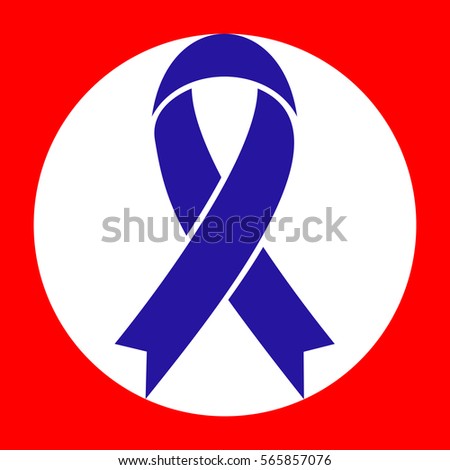 Awareness ribbon sign. Blue icon in white circle at red background. Colors of USA flag. Circumscribed circle. Circumcircle.