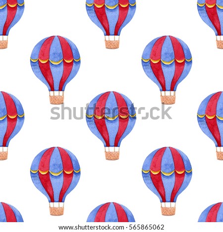 Pattern with air balloons. Watercolor hand painted illustration