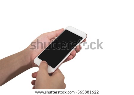 hand girl using her mobile phone isolate