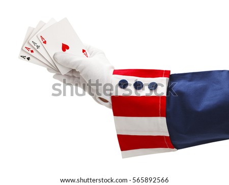 President With Four Aces in Hand Isolated on White Background.