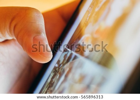 image of hand using digital tablet close up, social media life