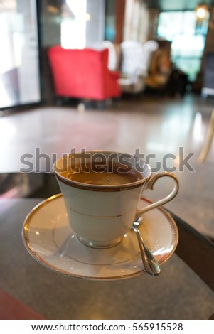 hot coffee, americano on table in coffeeshop