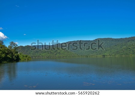 Lake and mountain in reservoir,Huayprue reservoir,Nakhonnayok , Central of Thailand

