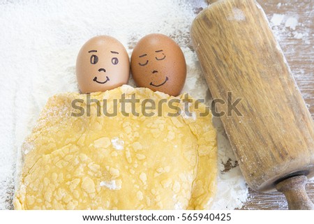 Funny Egg Faces Sleeping on flour