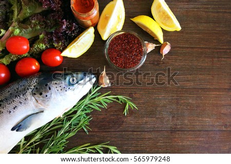 Salmon  with fresh ingredients for tasty cooking