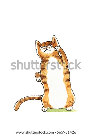 Watercolor cat and butterfly illustration isolated on white background