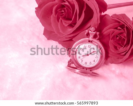 pocket watch and roses flower for background