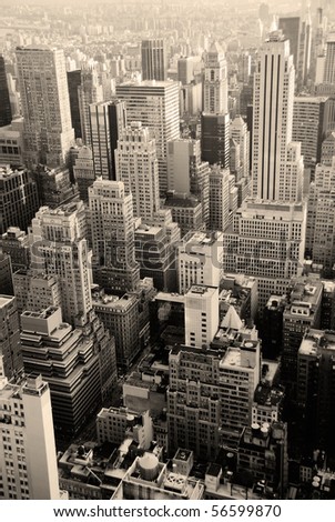Urban skyscrapers, New York City skyline. Manhattan aerial view.