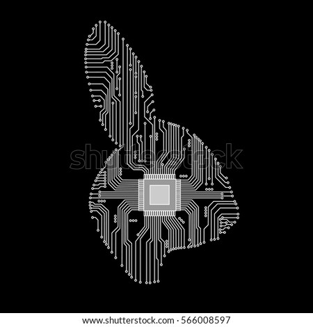 Abstract rabbit. Rabbit as an electronic circuit. Vector illustration. Royalty-Free Stock Photo #566008597
