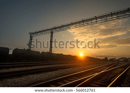 The train on the platform of red light background