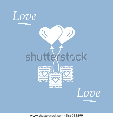 Cute vector illustration of love symbols: heart air balloon icon and three cookies. Romantic collection. Design for banner, flyer, poster or print. 