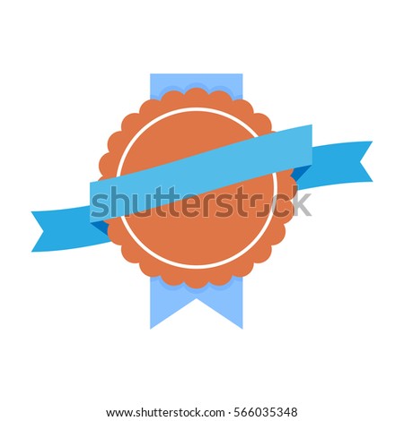 Round sticker with ribbon vector flat. Premium label for reward illustration