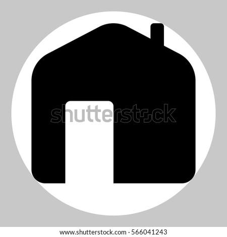 Home icon. Black icon in white circle at gray background. 