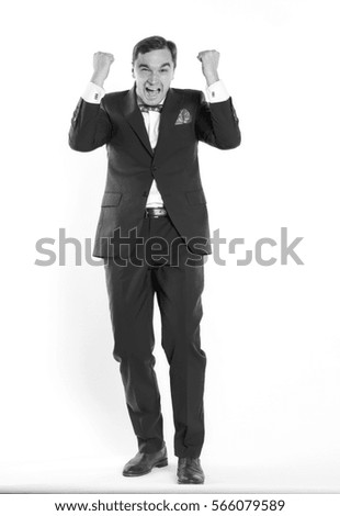 businessman in suit on white background emotion