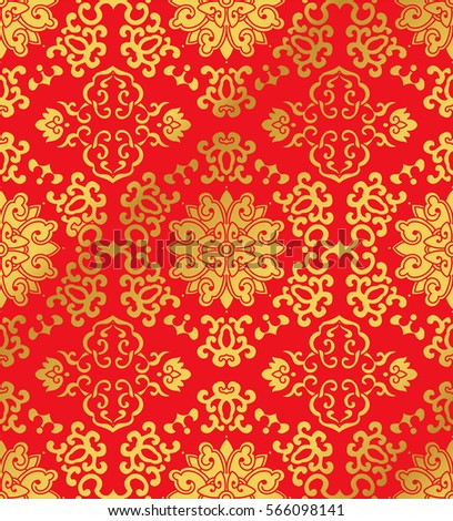 Seamless Golden Chinese Background Spiral Cross Frame Flower