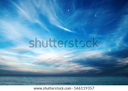blue sky with clouds over the sea, wallpapers, seascape, background Royalty-Free Stock Photo #566119357