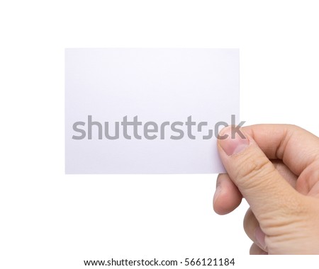 Closeup hand holding paper isolated on white background.