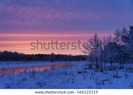 Sunrise in the winter river