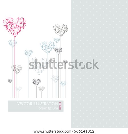 Greeting Card. Bouquet of flowers in a heart-shaped on a background with dots and place for text.