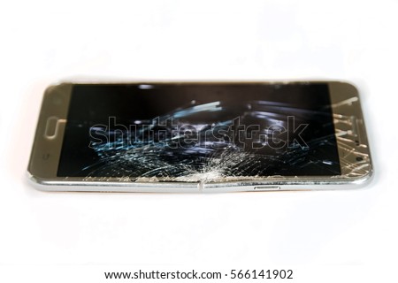 Smartphone mobile with a broken screen on white background
