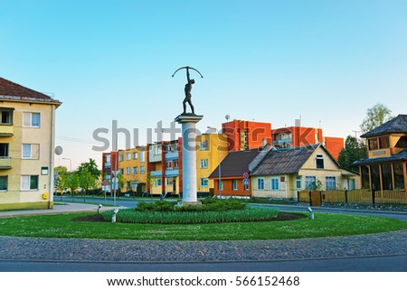 Archer sculpture of Druskininkai, Lithuania. Royalty-Free Stock Photo #566152468