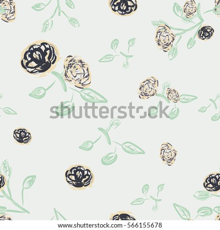 Abstract seamless pattern of cute hand painted simple flowers