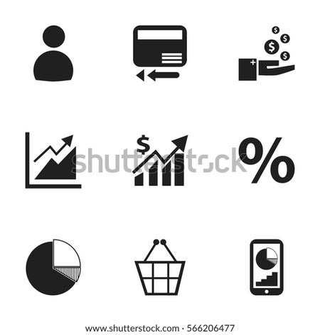 Set Of 9 Editable Logical Icons. Includes Symbols Such As Progress, Credit Card, Profit And More. Can Be Used For Web, Mobile, UI And Infographic Design.