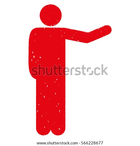 Showing Man grainy textured red icon for overlay watermark stamps. Flat symbol with dirty texture. Dotted vector ink rubber seal stamp with grunge design on a white background.