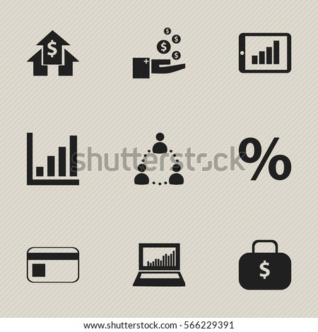 Set Of 9 Editable Analytics Icons. Includes Symbols Such As Banking House, Money Bag, Profit And More. Can Be Used For Web, Mobile, UI And Infographic Design.