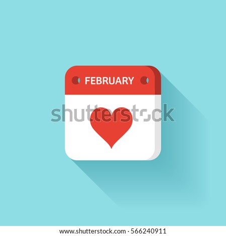 February 14. Calendar icon.Valentines day.Love.Vector illustration,flat style.Month and date.Sunday,Monday,Tuesday,Wednesday,Thursday,Friday,Saturday.Week,weekend,red letter day. 2017.Holidays.