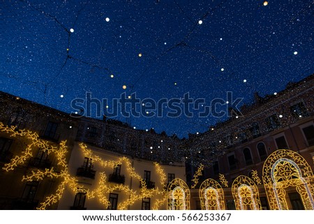 Christmas lights in the historical center of Salerno, Italy