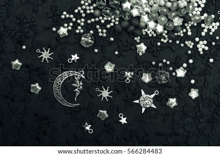 Black and white picture. Beads and beading on a beautiful background. Ideas for creativity. Inspiration and creative process.