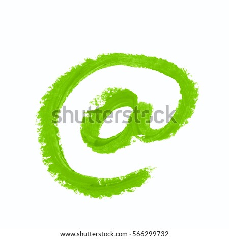 At mark internet symbol drawn with a wax crayon isolated over the white background
