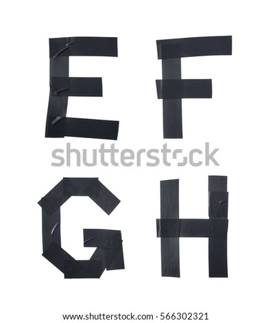 Set of E, F, G, H letter symbols made of insulating tape isolated over the white background