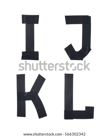 Set of I, J, K, L letter symbols made of insulating tape isolated over the white background