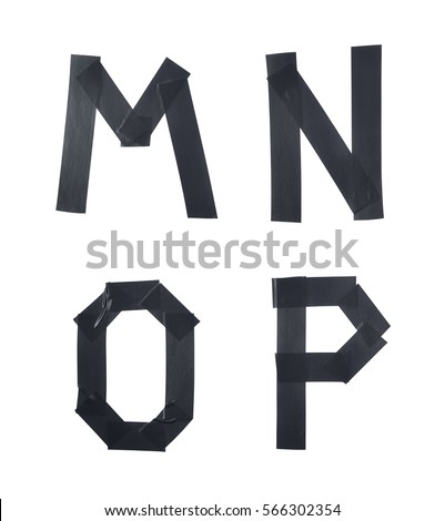 Set of M, N, O, P letter symbols made of insulating tape isolated over the white background