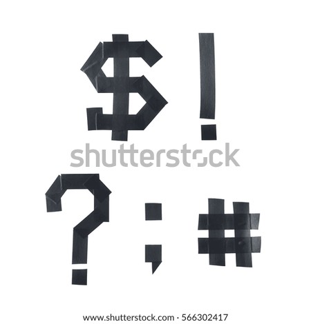 Set of punctuation marks and symbols made of insulating tape, isolated over the white background