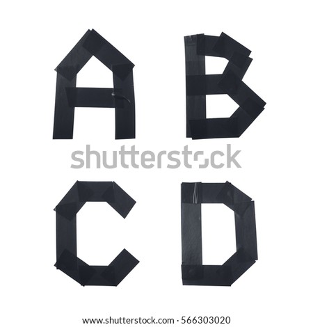 Set of A,B,C,D letter symbols made of insulating tape isolated over the white background