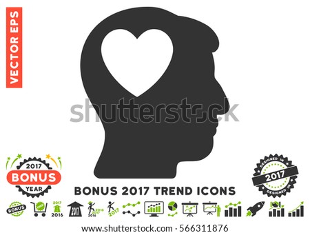 Eco Green And Gray Love Heart Think icon with bonus 2017 year trend clip art. Vector illustration style is flat iconic bicolor symbols, white background.