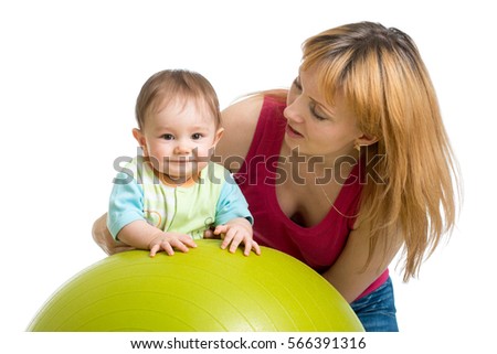 beautiful smiling baby on fitness ball, exercise, massage, healthcare
