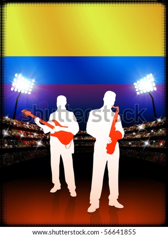 Live Music Band with Columbia Flag on Stadium Background Original Illustration