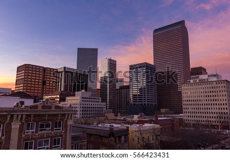 Sky Blue Pink Sunset Over the Denver Skyline
