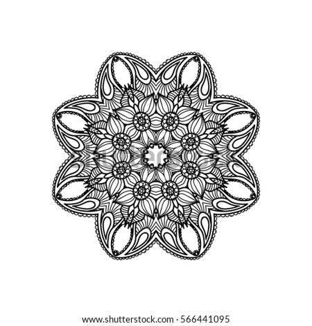 Black and white mandala isolated on white background. Coloring book page. Anti-stress therapy pattern. Vintage decorative elements.